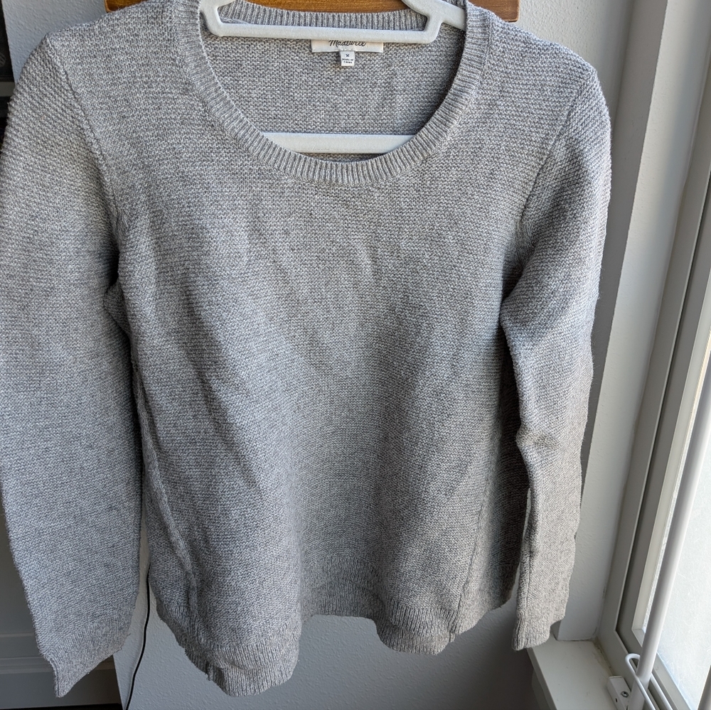 Madewell Gray Textured Garter Stitch Crewneck Sweater - Size M